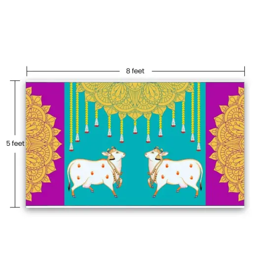 Pichwai Cow Print Backdrop 5x8 Feet Backdrop Indian Traditional Cloth Satnaryan Pooja Decor Indian Pooja Wall Decor Indian Wall Art Photo Decor Banner Decorative Cloth Wedding Favor {4}