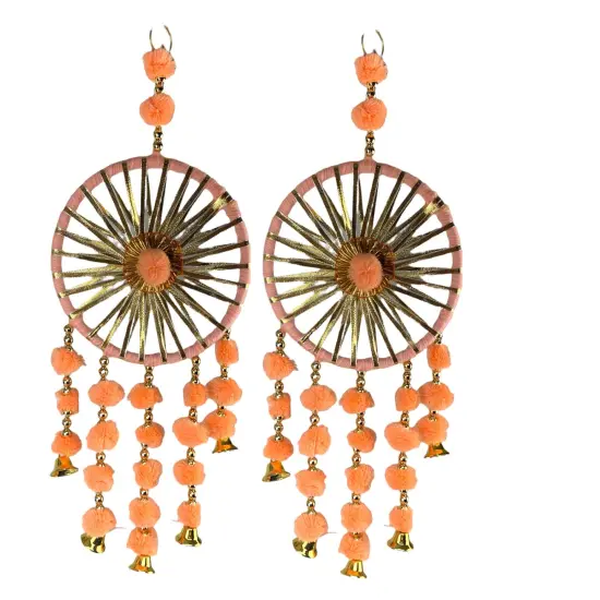 Ring Wall Hanging Woollen Stuffed Rajasthani Traditional Handicraft Set of 2 Wall Art Hanging Wind Chime Decorative Showpiece Diwali Gift Latkan for Home Office Decor Aqua {6}