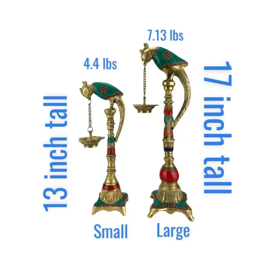 Brass Parrot Wall Hanging Diya with Chain Annam Hanging Idol Oil Lamp Diya for Home Temple Mandir Office Diwali Decor Kathu Vilakku Puja Diya - Deepawali Housewarming Return Gift {4}