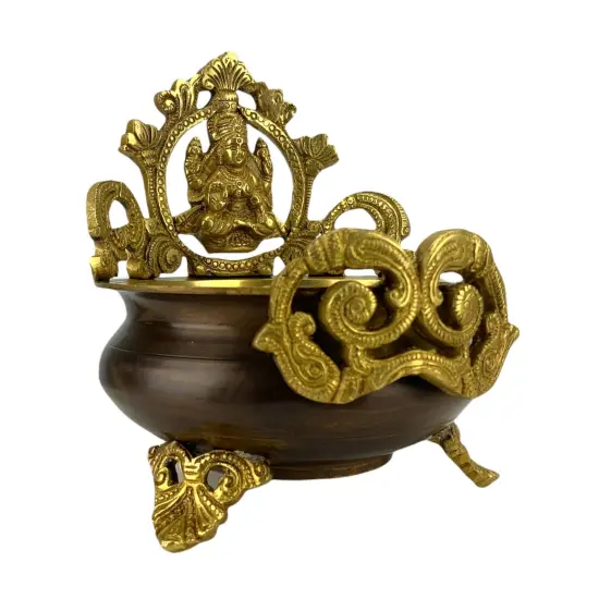 Brass Laxmi Urli Bowl 6.6 Inch – Indian Ethnic Lakshmi Urli Bowls for Floating Flowers, Home Temple Decor, Center Table, Pooja Room, Diwali Decoration, Showpiece, Housewarming Gift {6}