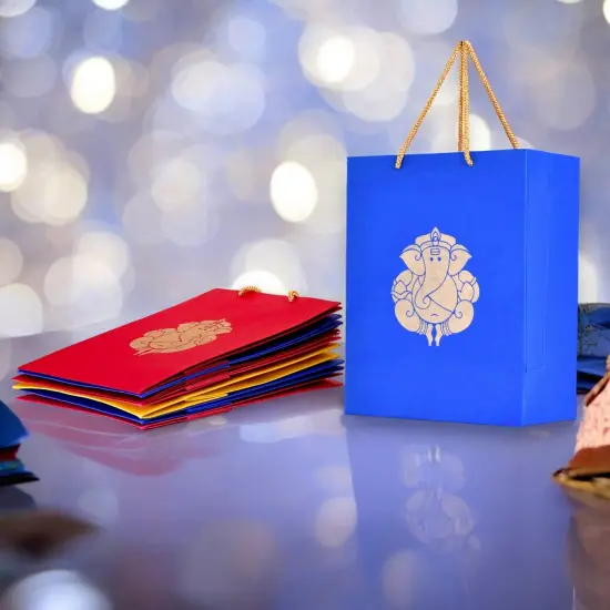 Ganesha Paper Carry Bags Party Favor Gift Bag for Goodie Wedding Ganesh Chaturthi Puja Return Gifts - 8x4x10 Inch {3}