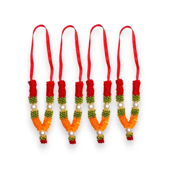 Set of 4 Mini Idol Mala 4.5 Inches God Goddess Haar Mala Makhmali Bhagwan Haar Idol Diwali Pooja Item Garland for Photo Frame God Shringar Reusable Mala {6}
