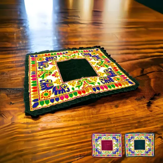 Elephant Pooja Aasan Rug Velvet Prayer Mat Meditation Multipurpose Aasan for Ganesh Pooja Diwali Pooja Mandir and Festive Decor Diwali Decoration Housewarming Gift Red {3}