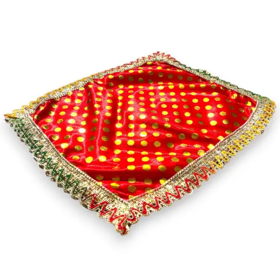 Cloth Pooja Mat Aasan Silk Mix Fabric Cloth for God Goddess Idol Puja Asan Mandir Temple Home Decor Base Chowki Asana Indian Festival Diwali Decoration Housewarming Gift Mata Ki Chunri {1}