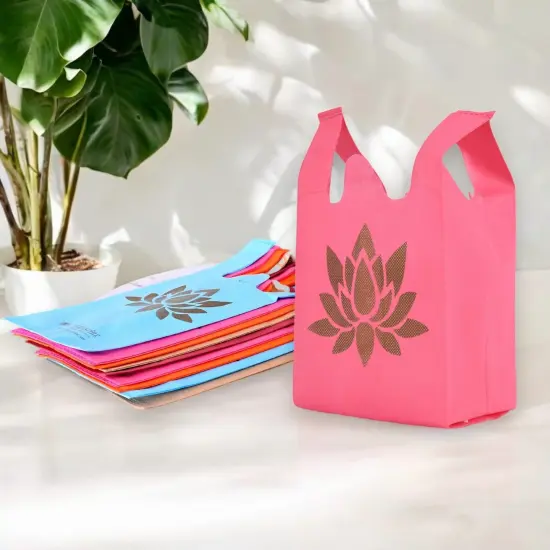 Lotus Print Return Non Woven Gifts Party Favor Bags Ecofriendly Reusable for Indian Wedding Housewarming Puja {2}