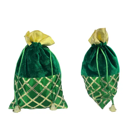 5 Potli Bags, Gifting Bags, Women Velvet Hand Bags, Wedding Return Gifts for Pooja Housewarming Favor Green {1}