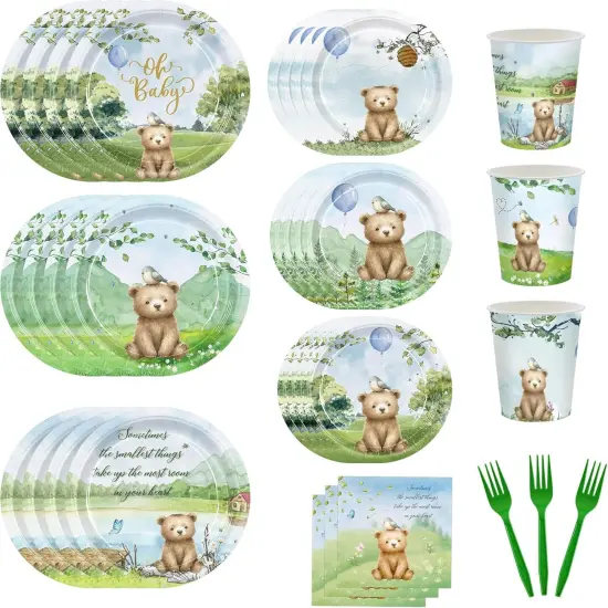 150pcs Bear Baby Shower Table Decorations Plates Napkins {1}