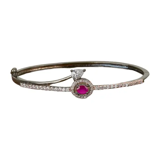 Cz Delicate Kada with Black Rose Plating Adjustable Bracelet Bangle Attract Bracelet Indian Jewelry for Women Designer Inspired Vintage Jewelry Everyday Jewelry Gift for Her Ruby {1}