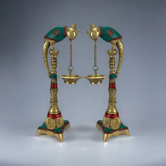 Brass Parrot Wall Hanging Diya with Chain Annam Hanging Idol Oil Lamp Diya for Home Temple Mandir Office Diwali Decor Kathu Vilakku Puja Diya - Deepawali Housewarming Return Gift {3}