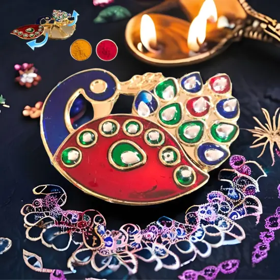 10 Piece Decorative Bulk Peacock Haldi Kumkum Holder Roli Chawal/rice Holder Indian Festival Favor Diwali Rakhi Pooja Mandir Tika Platter Housewarming Gifts {5}