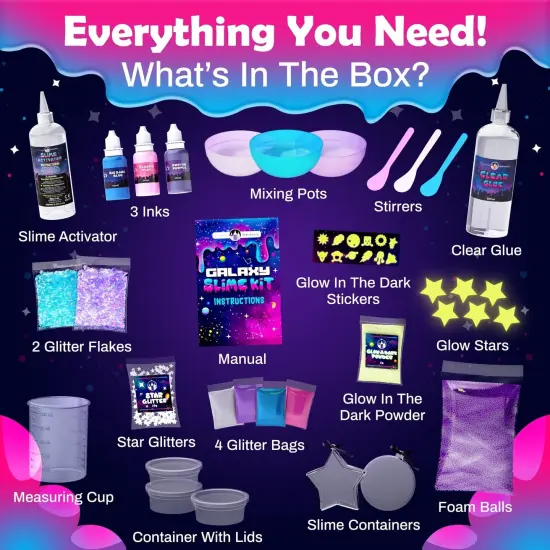 Original Stationery Galaxy Slime Kit, Slime Maker Set with Glow in The Dark Stickers, Dark Powder to Make Glitter & Galactic Slimes, Fun Slime Kit for Girls and Birthday Gifts for Girl, Ages 7-14 {6}