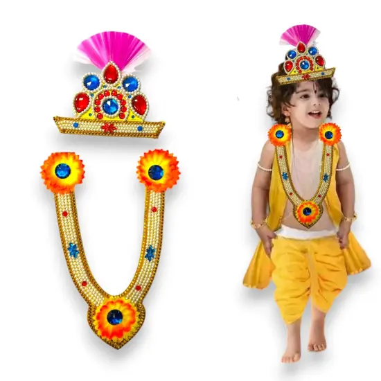 Jewelry Set for Janmashtami Ganesh Chaturthi Celebration Ganesha/krishna Leela Accessories Mukut Necklace - Makhan Chor Kanha Jewelry Set {2}