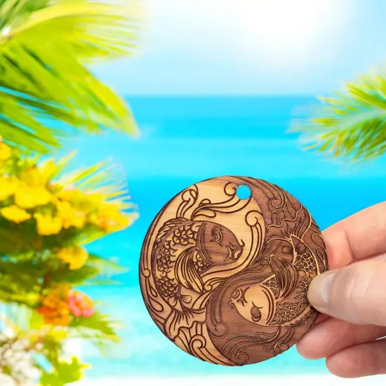 Yin Yang Koi Fish - Raw Cedar Ornament 3x3in {6}