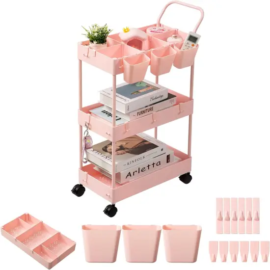 Slim Storage Cart, 3 Tier Narrow Rolling Cart on Wheels Bathroom Organizer {2}