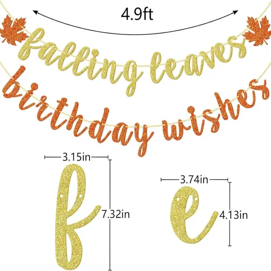 Falling Leaves Birthday Wishes Banner, Glitter Maple Leaves Birthday Banner {2}