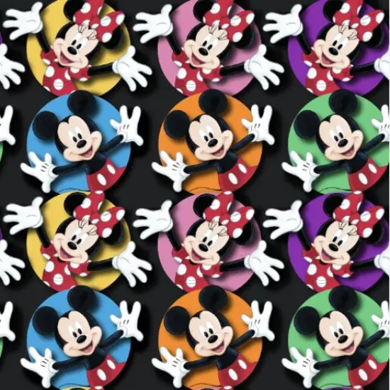 Disney Mickey and Minnie Circles Black Cotton Fabric by the Yard {1}