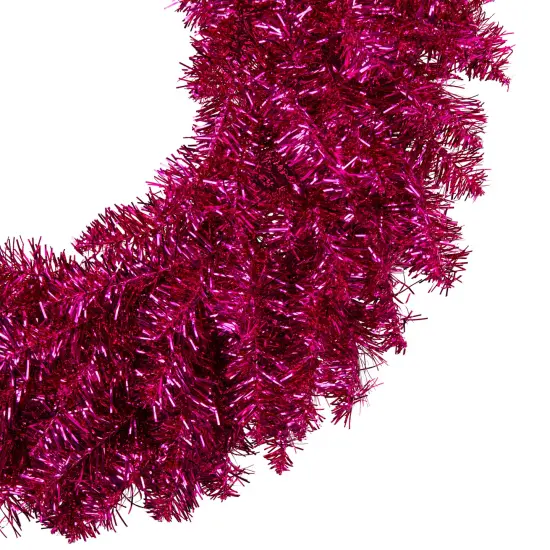 Northlight Metallic Tinsel Artificial Christmas Wreath - 24" - Dark Pink - Unlit {4}