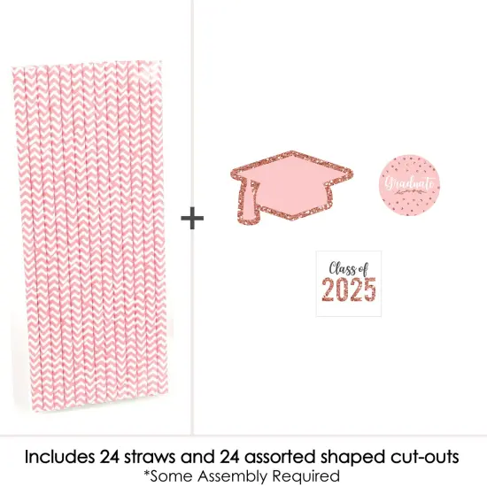 Big Dot of Happiness Rose Gold Grad - Paper Straw Decor - 2025 Graduation Party Striped Decorative Straws - Set of 24 {4}