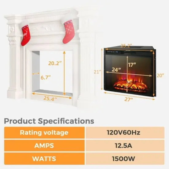 26 Inch Recessed Electric Fireplace heater with Remote Control {5}