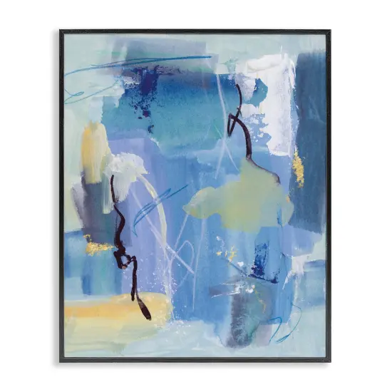 Stupell Industries Blue Abstract Yellow Accents Framed Giclee Wall Art Design by Grace Popp {1}