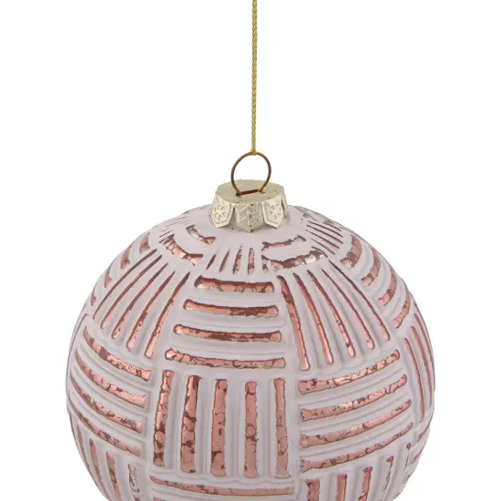 Northlight Textured Stripes Glass Christmas Ball Ornament - 4" (100mm) - White and Rose Gold {6}