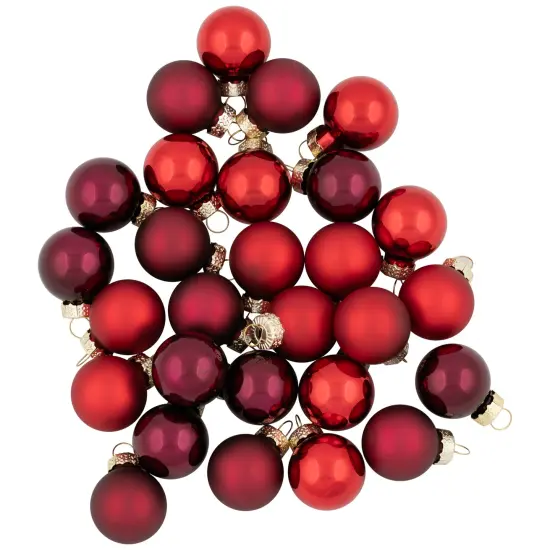 Northlight 2-Finish Mini Christmas Glass Ball Ornaments - 1" (25mm) - Red and Burgundy - 28ct {6}