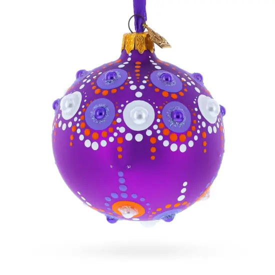Purple Majesty with Silver Accents Geometric Glass Ball Christmas Ornament 3.25 Inches {1}