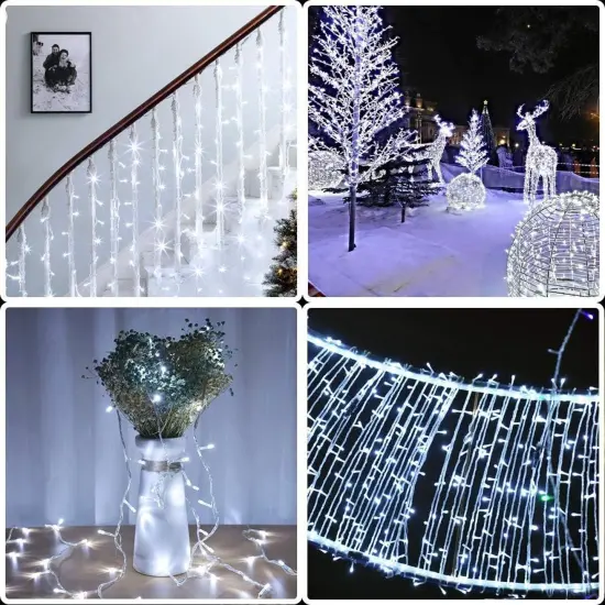 600 LED 24 Strand Twinkling Curtain Light Plug in White {4}
