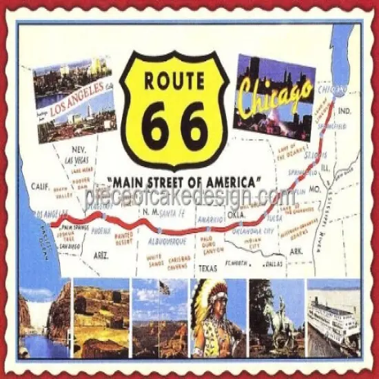1/4 Sheet ~ US Route 66 Map Birthday ~ Edible Cake/Cupcake Topper!!! {1}