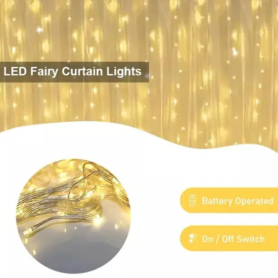 96 LED 6 Strand Curtain Light Battery Operated warm white {4}