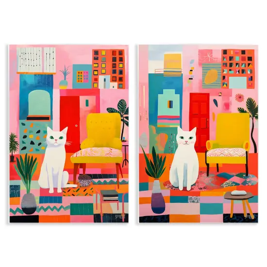 Stupell Industries Bright Room Sitting Cat 2 pc Wall Plaque Art Set Design by Roozbeh Bahramali {1}