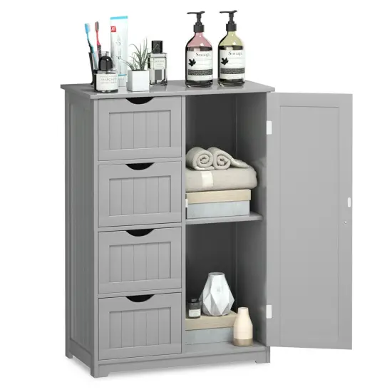 Modern MDF Storage Cabinet with 4 Drawers and Adjustable Shelf Ideal for Bathroom or Bedroom White {9}