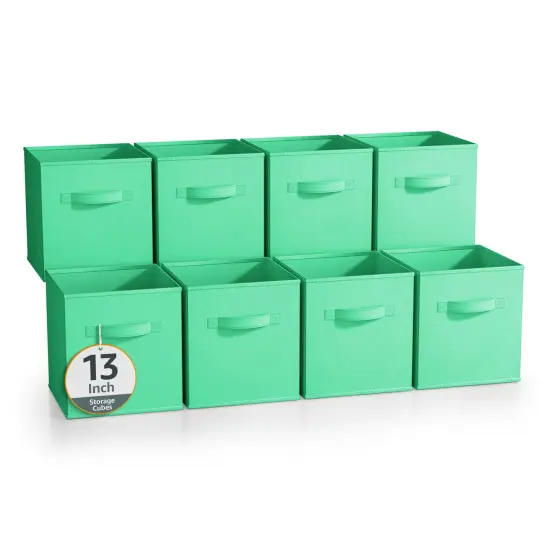 Sorbus Large 13" Storage Bins - 8 Pack Sturdy Collapsible Fabric Storage Cubes with Handles Teal {1}