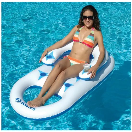 Swim Central Inflatable Solstice Lounge Inflatable Swimming Pool Float - 64" - Blue and White {4}