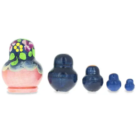 Set of 5 Miniature Blue Floral Nesting Dolls1.75 Inches {3}