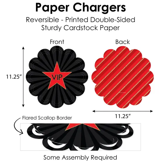 Big Dot of Happiness Red Carpet - Movie Night Party Paper Charger and Table Decorations - Chargerific Kit - Place Setting for 8 {6}