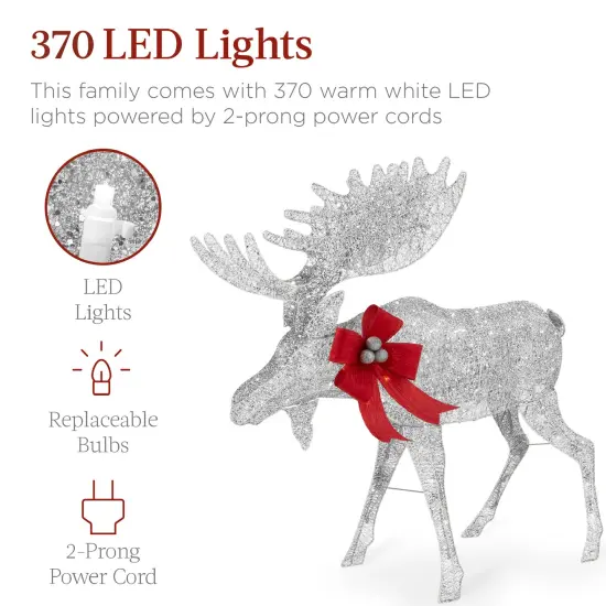 Best Choice Products 2-Piece Moose Family Lighted Christmas Yard D&eacute;cor Set w/ 370 LED Lights, Stakes, Zip Ties Silver {3}