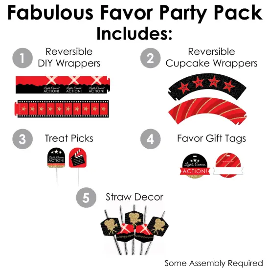 Big Dot of Happiness Red Carpet - Movie Night Party Favors and Cupcake Kit - Fabulous Favor Party Pack - 100 Pieces {3}