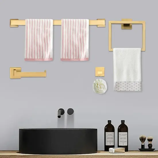 4 Piece Gold Wall Mounted Bathroom Storage Accessories 304 Stainless Steel {3}