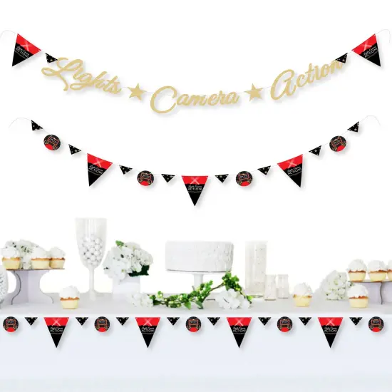 Big Dot of Happiness Red Carpet - Movie Party Letter Banner Decor 36 Cutouts & No-Mess Real Gold Glitter Lights Camera Action Banner Letters {3}