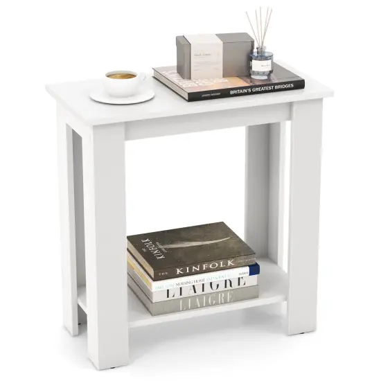 2-Tier Modern Compact End Table with Storage Shelf White {7}