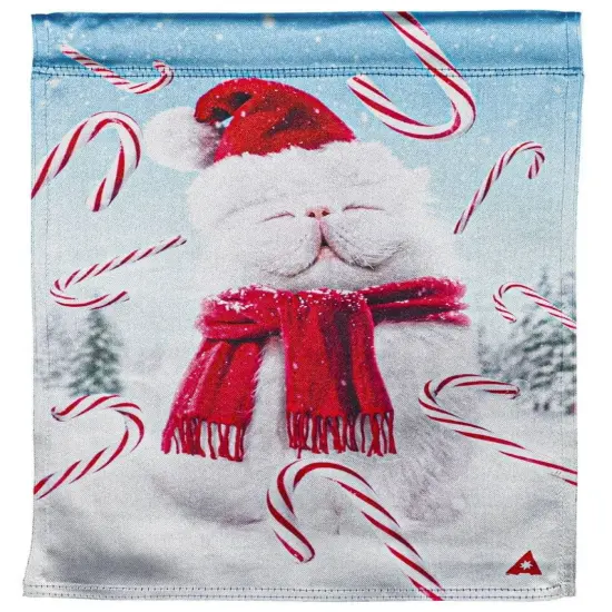 Fluffy Cat Snowman Christmas Garden Flag 2 Sided Lustre {1}
