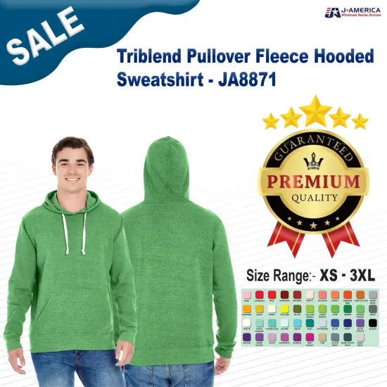 J America&reg; Triblend Pullover Fleece Hooded Sweatshirt CHMBRY ALOHA TRB {2}