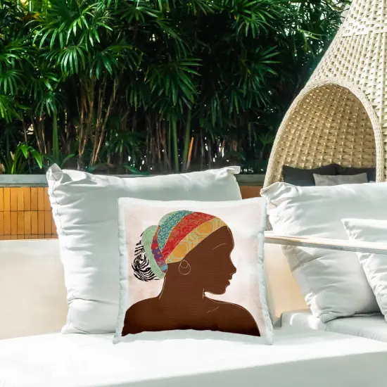 Beautiful African Portrait Outdoor Printed Pillow Design by Carol Robinson, 18 x 7 x 18 {2}