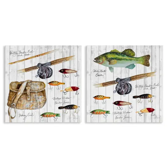 Stupell Industries Vintage Fishing Gear 2 pc Canvas Wall Art Set Design by Patricia Pinto {1}