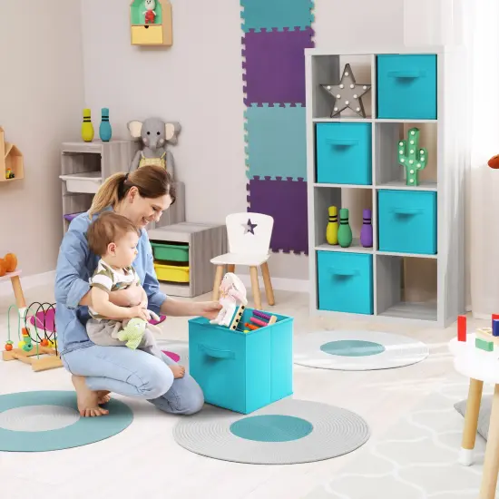 Sorbus Large 13" Storage Bins - 8 Pack Sturdy Collapsible Fabric Storage Cubes with Handles Teal {10}