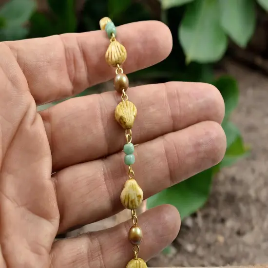 Alabaster Travertine Sea Shell Beaded Chain - Sold by the foot {4}