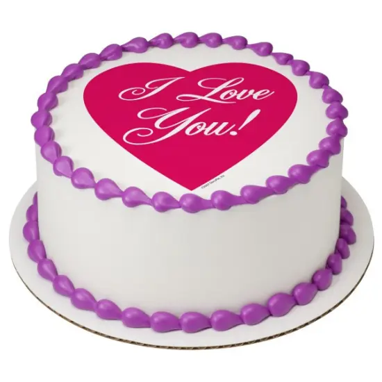 I Love You Valentine Edible Cake Topper Image 7.5in Round {1}