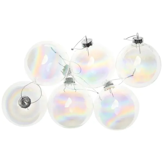 Northlight 6ct Clear and Silver Iridescent Glass Ball Christmas Ornament Set 3.25" (80mm) {5}