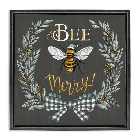 Stupell Industries Bee Merry with Garland Framed Floater Canvas Wall Art Design by Deb Strain {1}